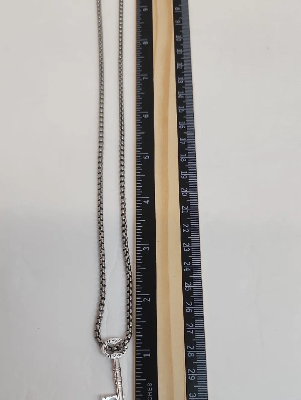 DKNY Silver Tone Key Pendant Necklace Minimalist Chain